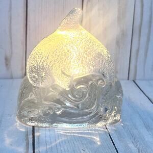 Vintage 1990's PartyLite Crystal Dolphin Votive Tealight Candle Holder 4"